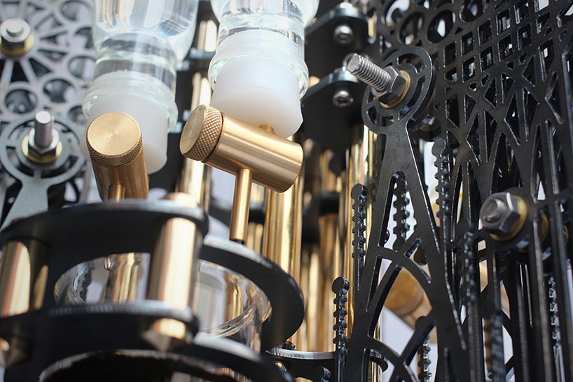 Close-up of the Brass Valves in Steampunk Coffee Machine by Dutch Lab