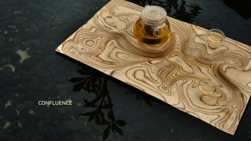 Confluence Topographical Plywood Tea Tray by Artonomos - Homeli