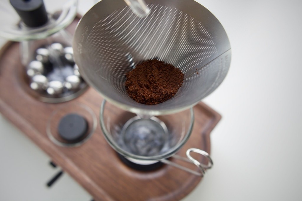 Ground Coffee in Filter of The Barisieur Coffee Alarm Clock