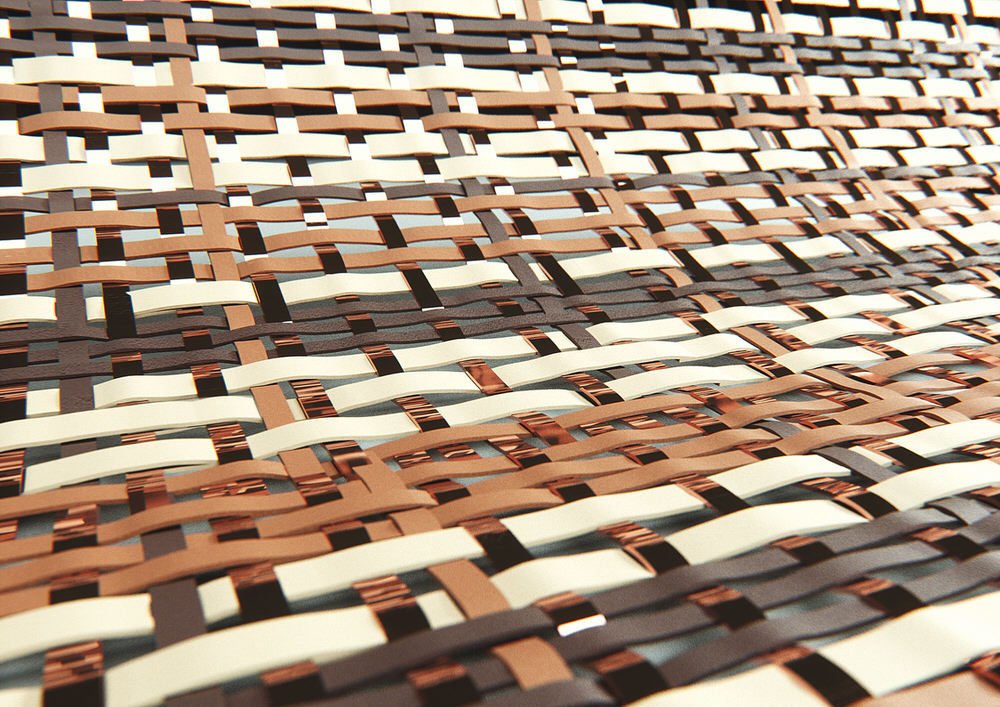 Close-up of Woven Leather and Copper Tapis Carpet