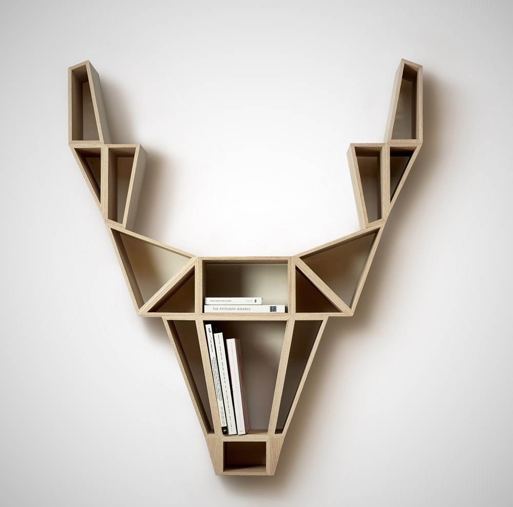 Geometric Minimalist Deer Head Shelf in Oak by Bette Eklund