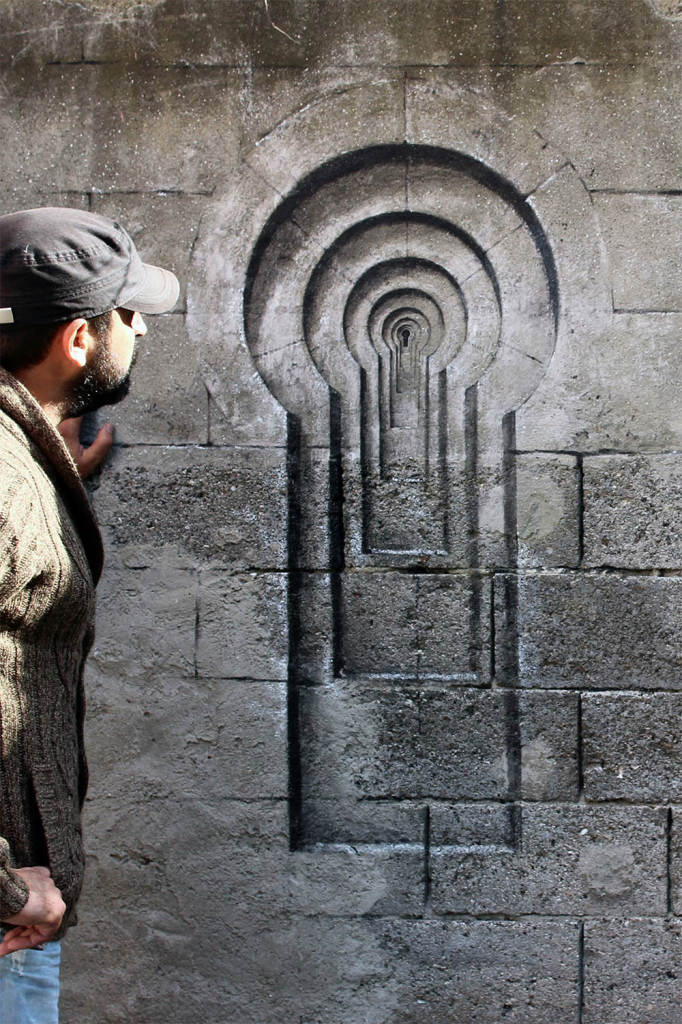 Inset Keyhole Lock Illusion into Wall Painting by Pejac