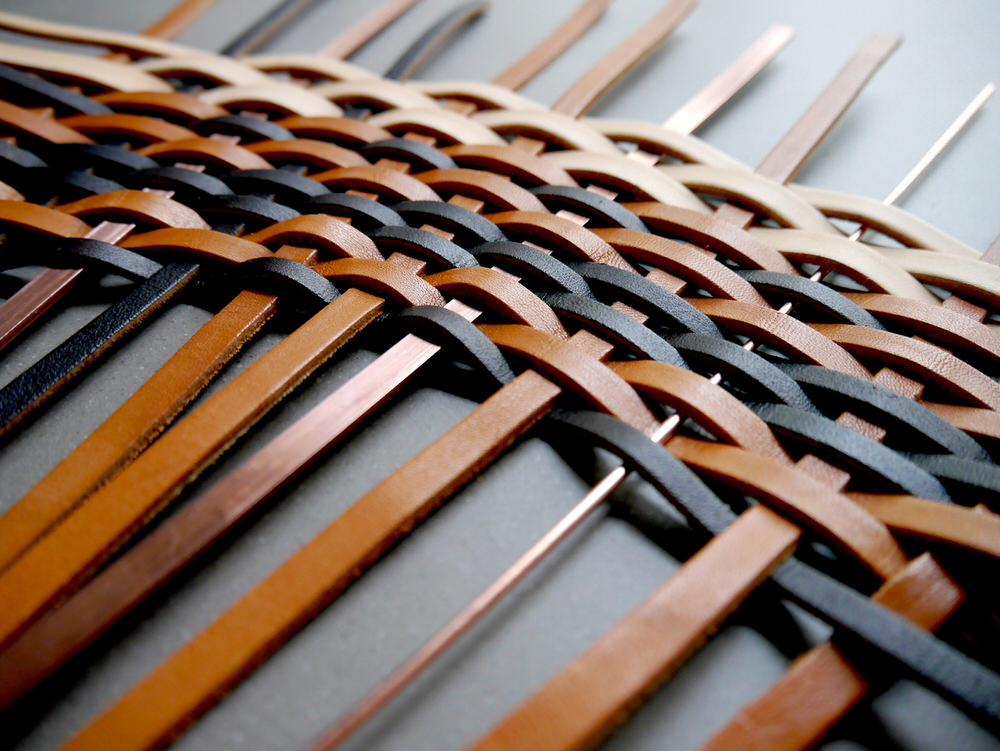 Partially Woven Copper and Leather Strips