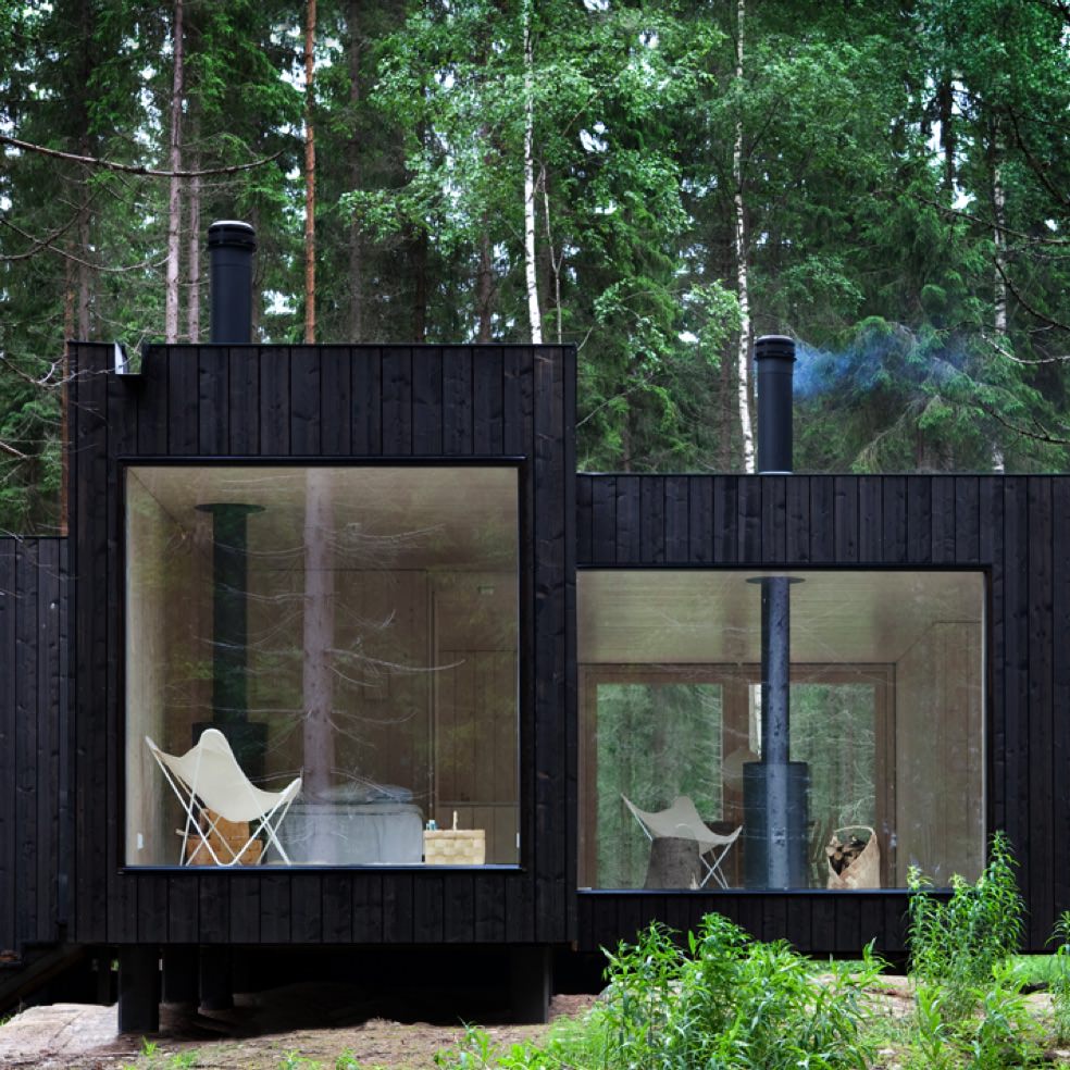 Black Exterior of Four-Cornered Villa in Finnish Forest