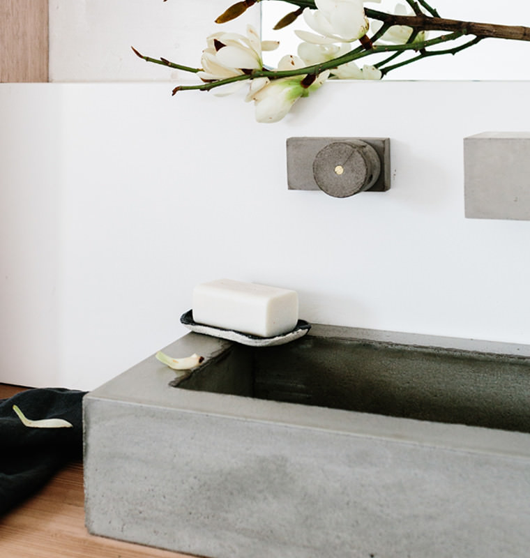 Close-up of Concrete Bathroom Fixtures from Wood Melbourne