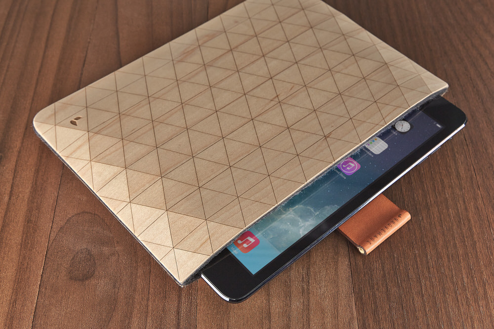 Grovemade Geometric Maple iPad Case with Leather and Brass Rod Strap