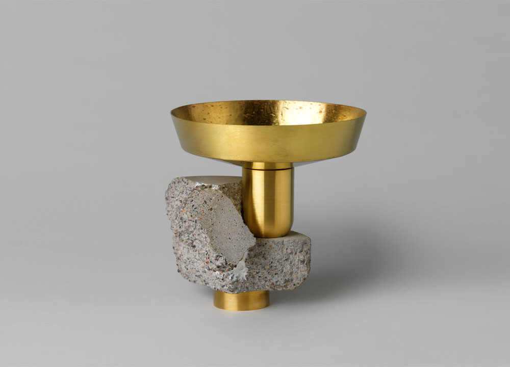 Turned Brass and Concrete Dish by David Taylor