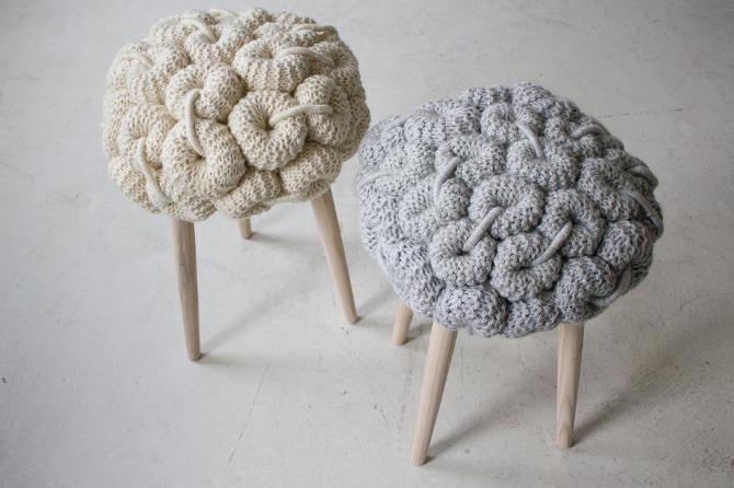 Two 'Rings' Knit Stools by Claire-Anne O’Brien