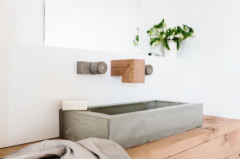 Wood Melbourne Minimalist Concrete and Wood Bathroom Fixtures
