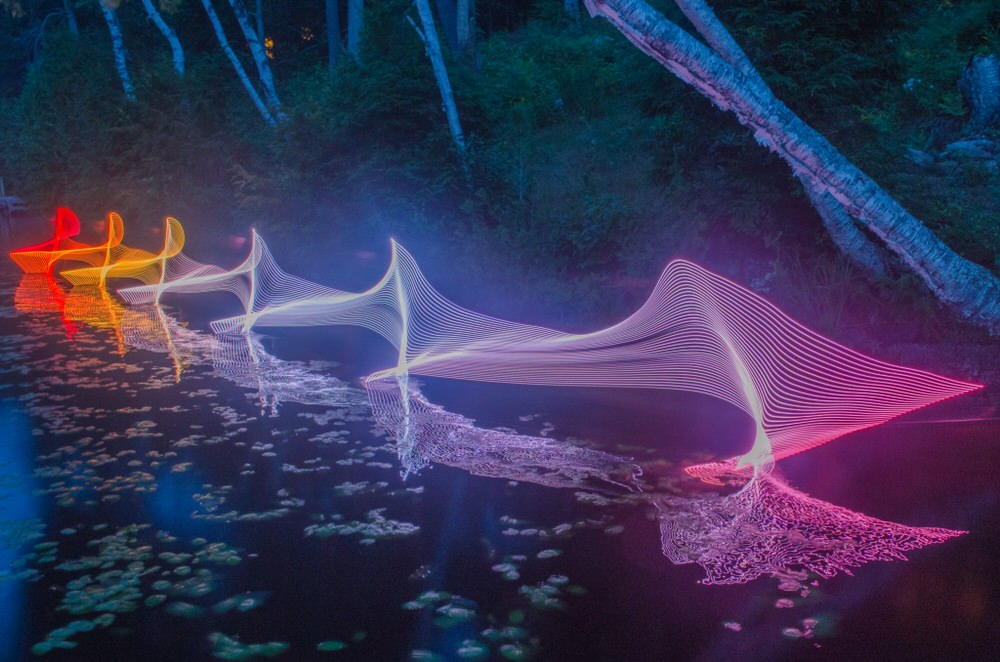 Canoeing LED Light Trails Motion Exposure