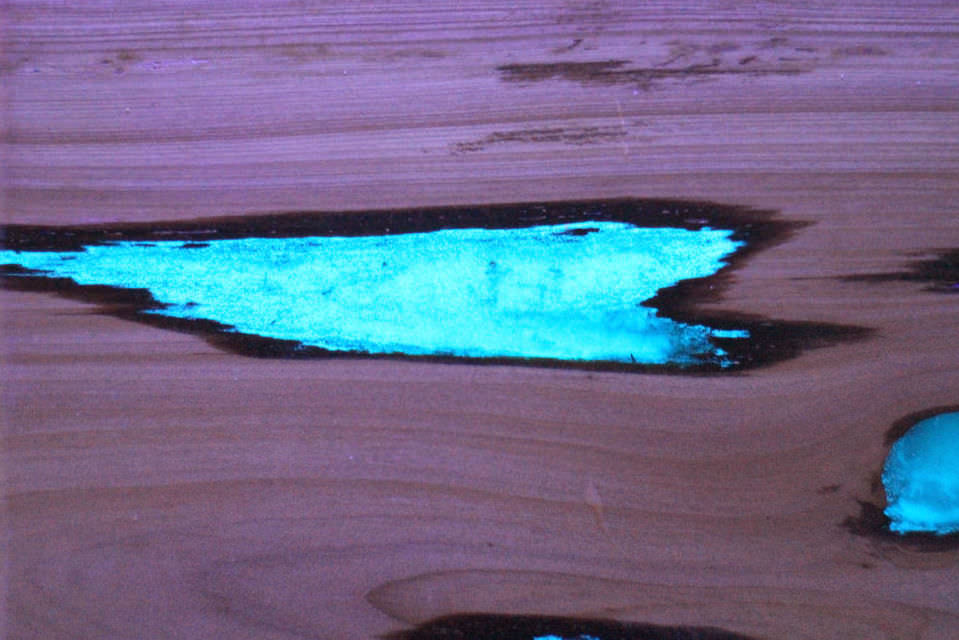 Close-up of Embedded Glow in the Dark Resin in Table