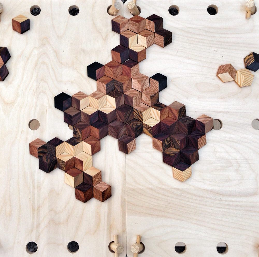 Hexagon Wooden Dominoes Isometric 3D Optical Illusion