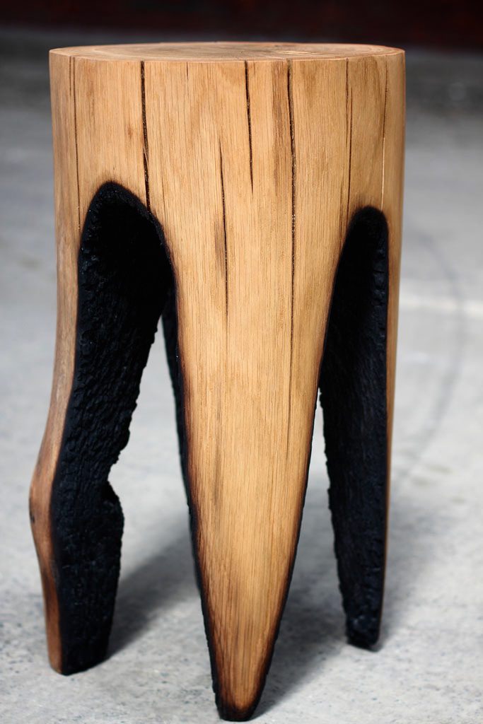 Wooden Stool made by Hollowing with Fire