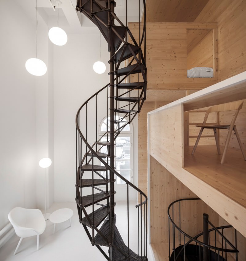 Black Staircase Punctuating between white and wood