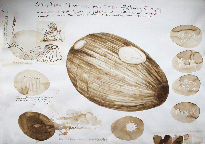 Stephen Turner’s artist’s impression of the dwelling in watercolour derived from the Western Red Cedar timber used in the Exbury Egg itself.