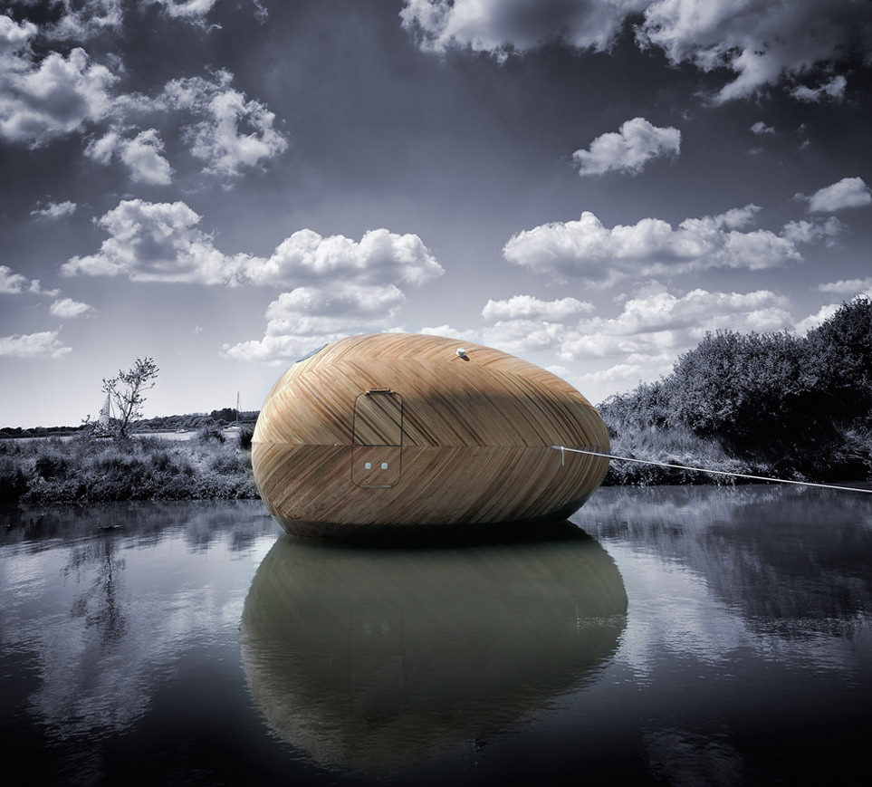 Timber Clad Exbury Egg Boathouse in B&W Landscape