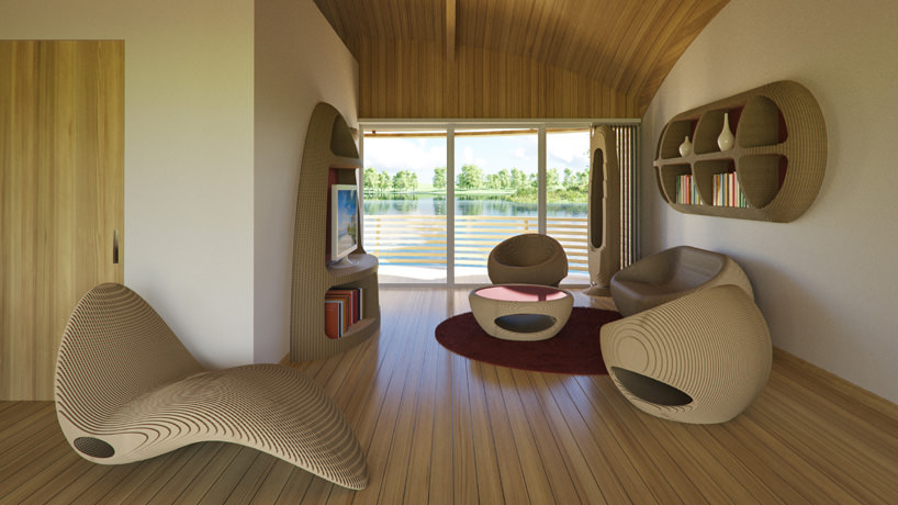 WaterNest Interior with Origami Furniture in Cardboard