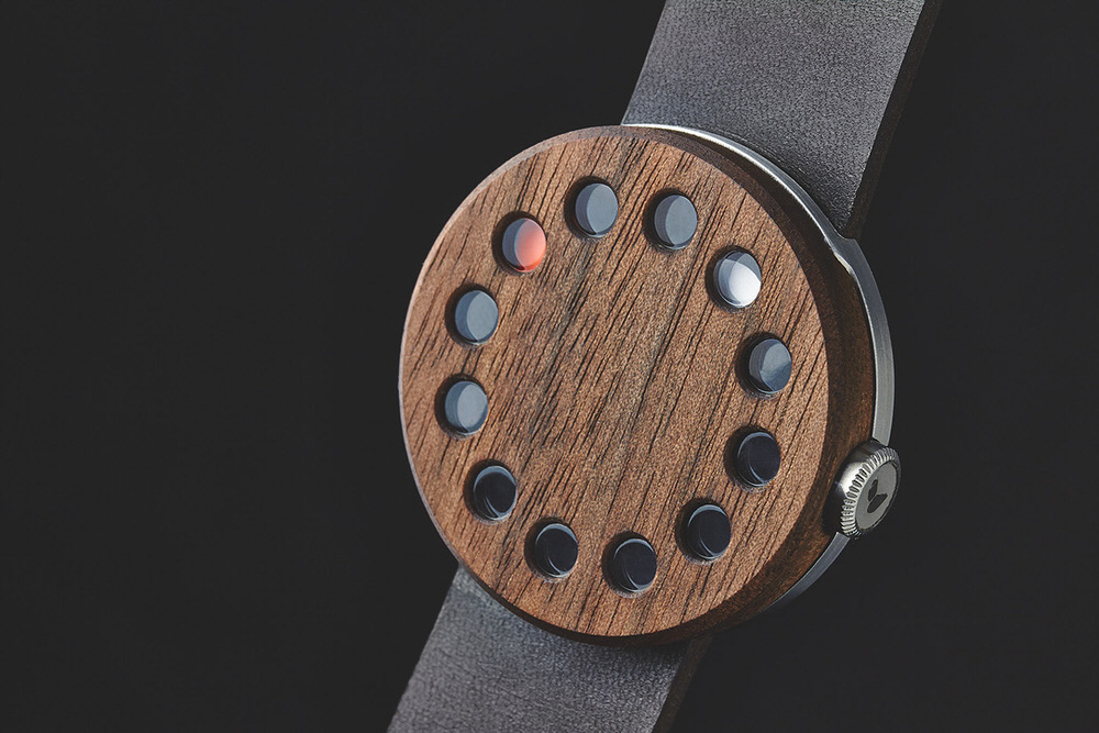 Walnut Watch with Black Leather Strap