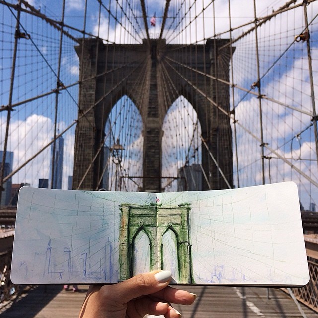 Brooklyn Bridge, NY by Hannah Koh painted with Coffee