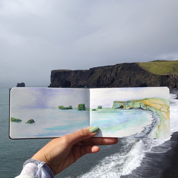 Dyrholaey Iceland Watercolour Painting by Hannah Jesus Koh