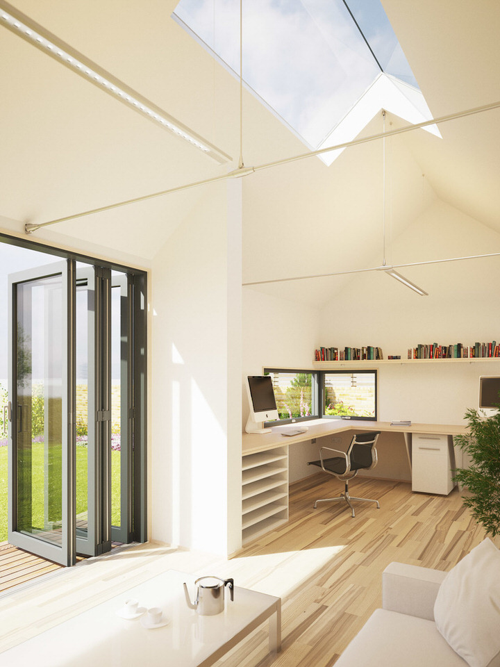 Eco Pod Interior with Roof Light Designed by Pod Space Architects UK