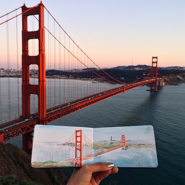Golden Gate Bridge Watercolour by Hannah Koh mixed with Saltwater