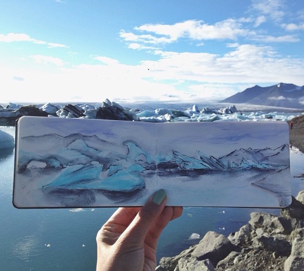 Iceland Glacier Watercolour Painting with Iceberg Melt Paint