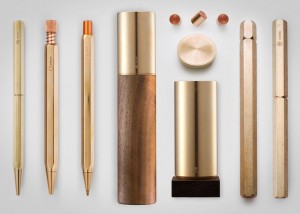 The Weight of Words: Pens & Case in Brass and Walnut by Ystudio