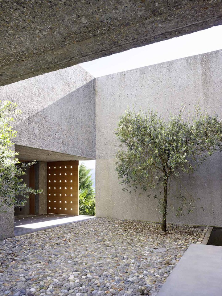 Entrance Courtyard of House in Brissago with Olive Tree