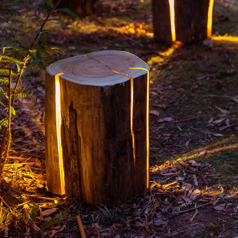 Illuminated Cracked Log Lamp Stools by Duncan Meerding