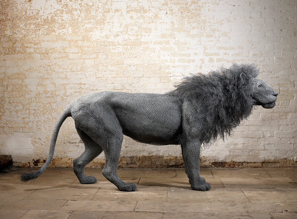 Male Lion Wire Sculpture by Kendra Haste for Tower of London Exhibition