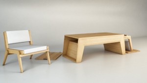 Twins Coffee Table with Two Concealed Chairs by Claudio Sibille