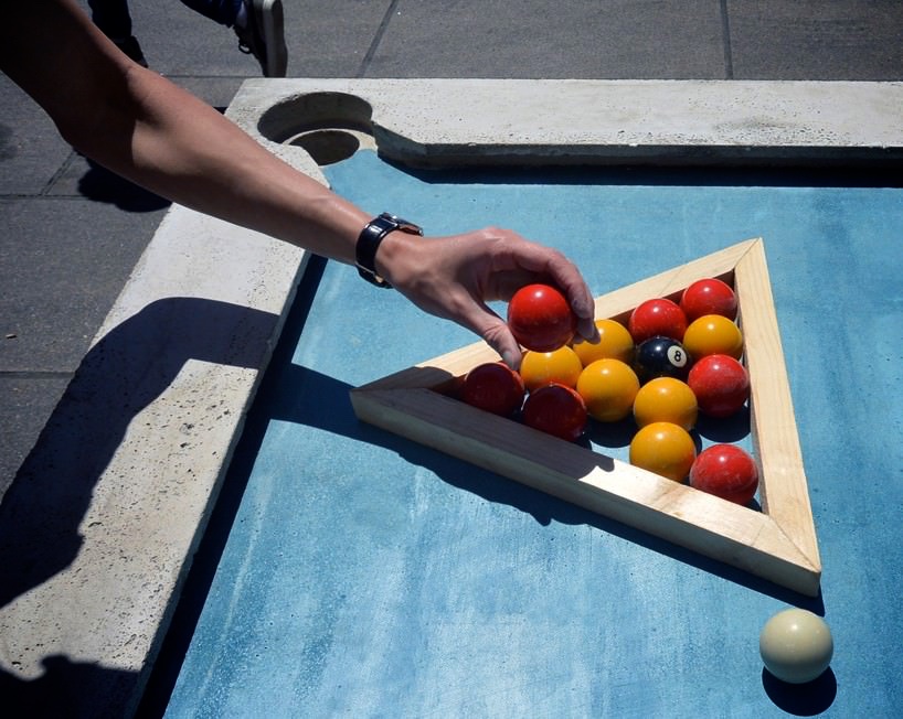 Wooden Triangle for Concrete Urban Pool Table by Gwendal le Bihan