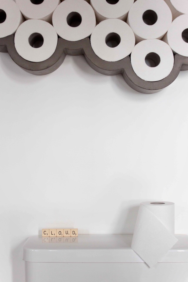 Cloud Concrete Toilet Paper Shelf from Lyon Beton with Scrabble Letters Sign-1