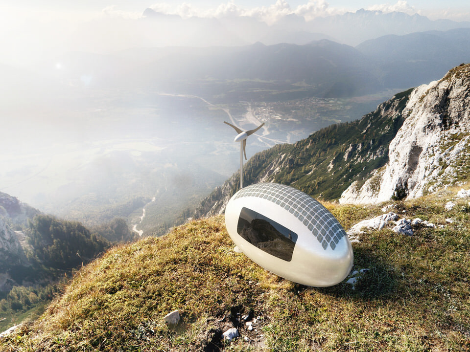 Ecocapsule Balanced Precariously on a Cliff-Side
