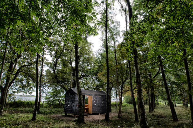 Black Shinmgles Cabin Amongst Danish Forest