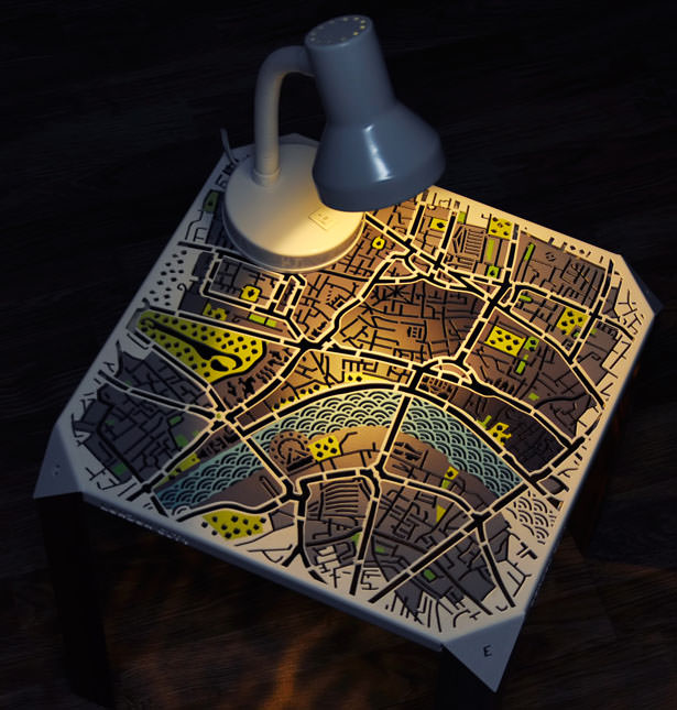 London Map Coffee Table in Green, Blue and Grey