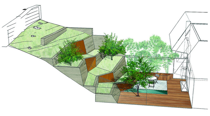 3D Plan of Hilgard Garden by Mary Barensfeld Architecture