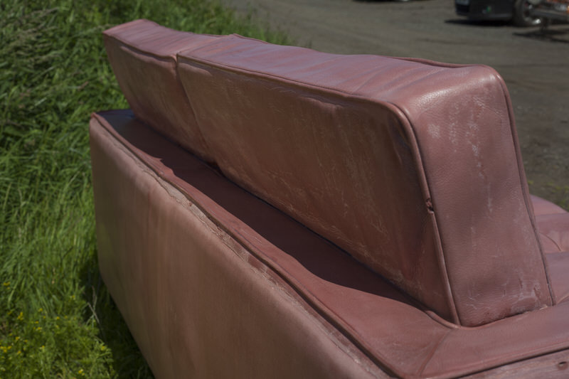 Back Rest Leather Detailing in Cast Concrete Sofa by Four Eight Eight